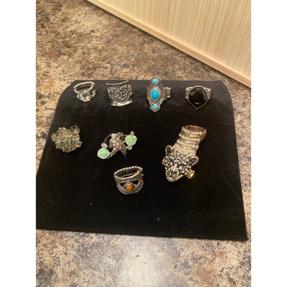 Fashion Jewelry Lot  (8) Silver Tone Cocktail Rings With Adjustable Bands